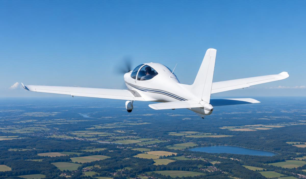 Un avion léger en vol, ailes et empennages visibles